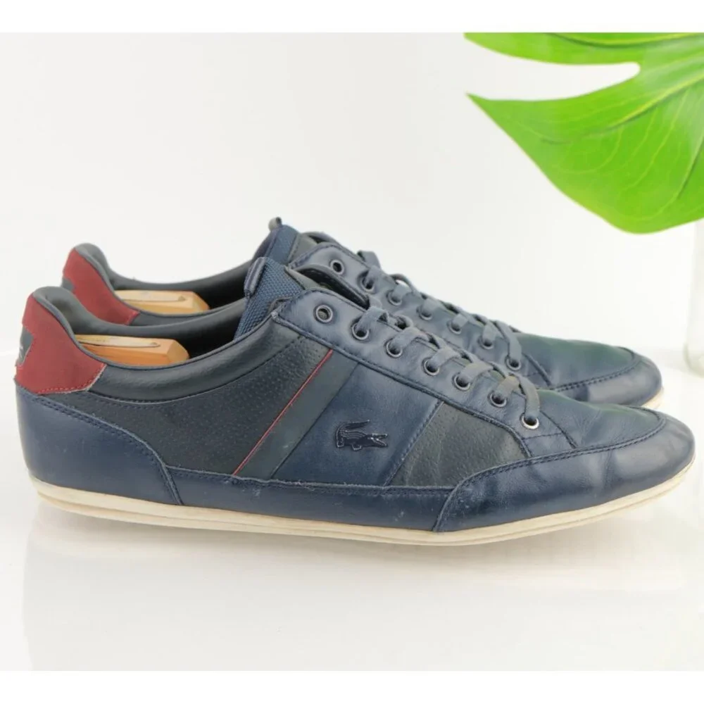 Lacoste Mens Chaymon Sneaker Size 12 Navy Blue Leather‎ Lace Up Casual Shoe Low